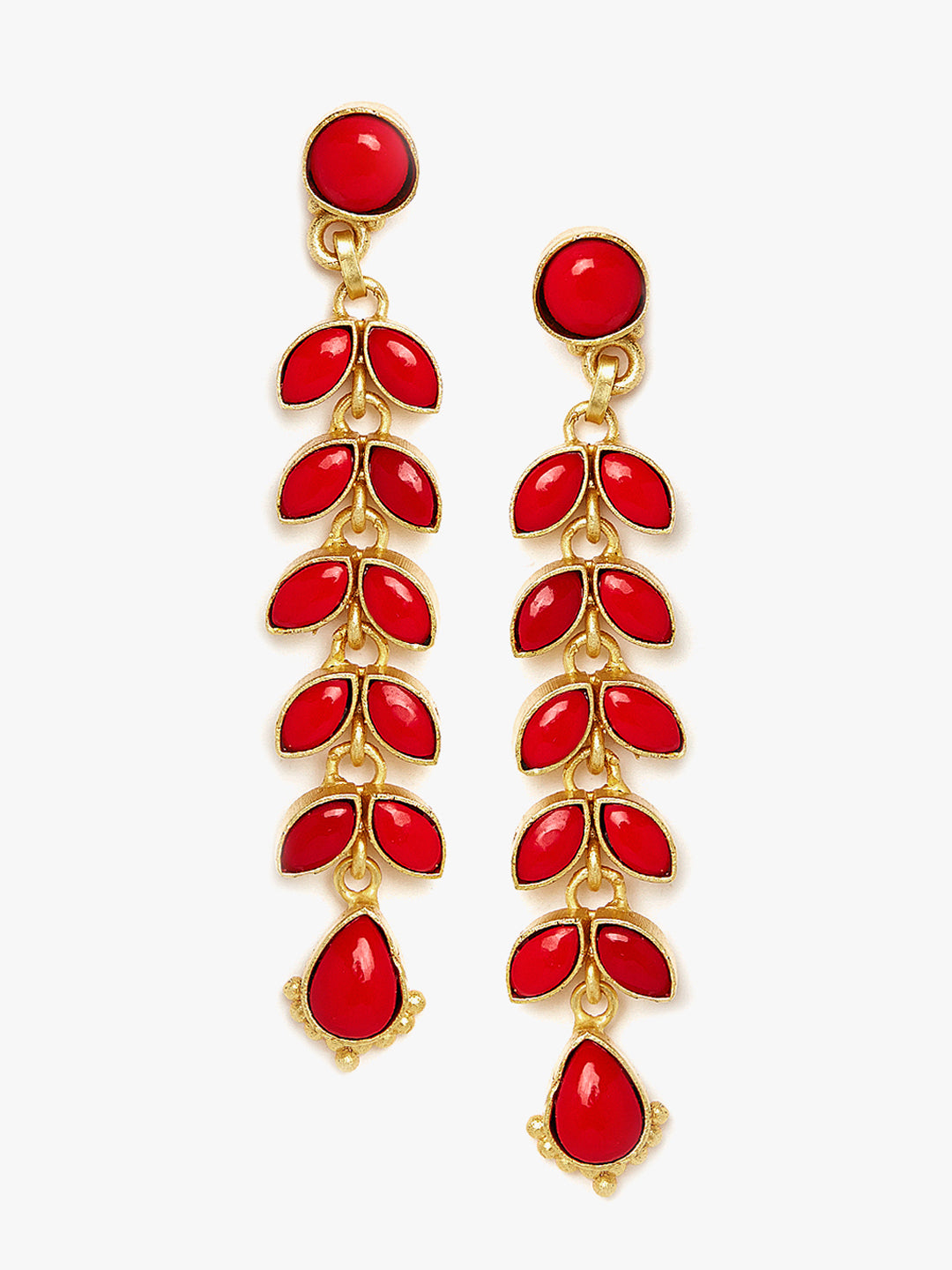 Gold-Plated & Red Teardrop-Shaped Drop Earrings
