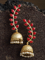 Gold-Plated & Red Dome-Shaped Jhumkas