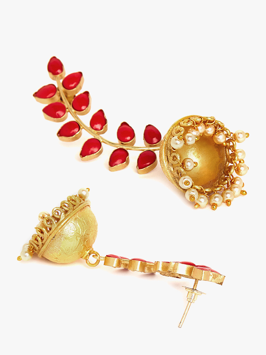 Gold-Plated & Red Dome-Shaped Jhumkas