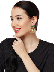 Gold-Toned & Green Floral Jhumkas