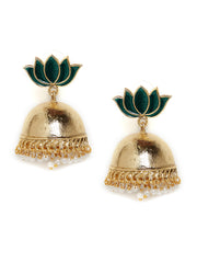 Gold-Toned & Green Floral Jhumkas