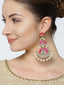 Pink & Off-White Gold-Plated Handcrafted Floral Drop Earrings