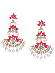 Pink & Off-White Gold-Plated Handcrafted Floral Drop Earrings