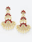 Red & Off-White Gold-Plated Handcrafted Floral Drop Earrings