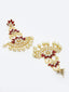 Red & Off-White Gold-Plated Handcrafted Floral Drop Earrings