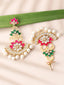 Pink & Green Gold-Plated Handcrafted Floral Drop Earrings