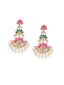 Pink & Green Gold-Plated Handcrafted Floral Drop Earrings