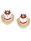 Red & Off-White Gold-Plated Handcrafted Crescent-Shaped Chandbalis