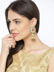 Gold-Toned & Maroon Dome Shaped Jhumkas