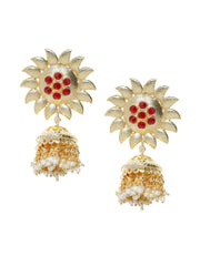 Gold-Toned & Maroon Dome Shaped Jhumkas