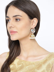 Gold-Toned & Maroon Dome Shaped Jhumkas