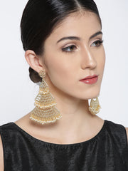 Gold-Toned & White Triangular Drop Earrings