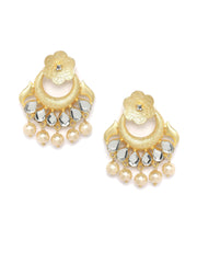 Gold-Toned & White Crescent Shaped Chandbalis