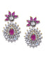 Silver-Toned & Magenta Cubic Zirconia Handcrafted Contemporary Drop Earrings