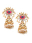 Pink & Off-White Gold-Plated Handcrafted Dome-Shaped Jhumkas