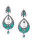 Silver-Toned Rhodium-Plated & Green Teardrop Shaped Drop Earrings