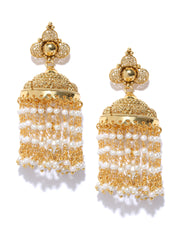 Gold-Toned & Off-White Gold-Plated Handcrafted Dome Shaped Jhumkas