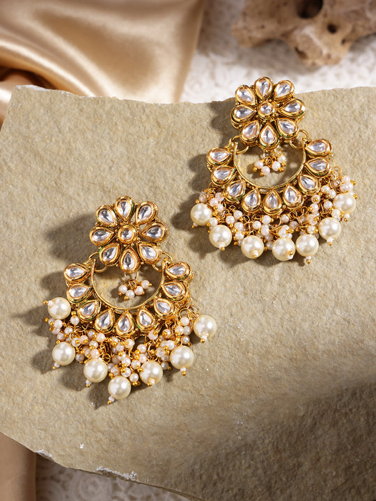 Gold-Plated Stone-Studded Handcrafted Crescent Shaped Chandbalis