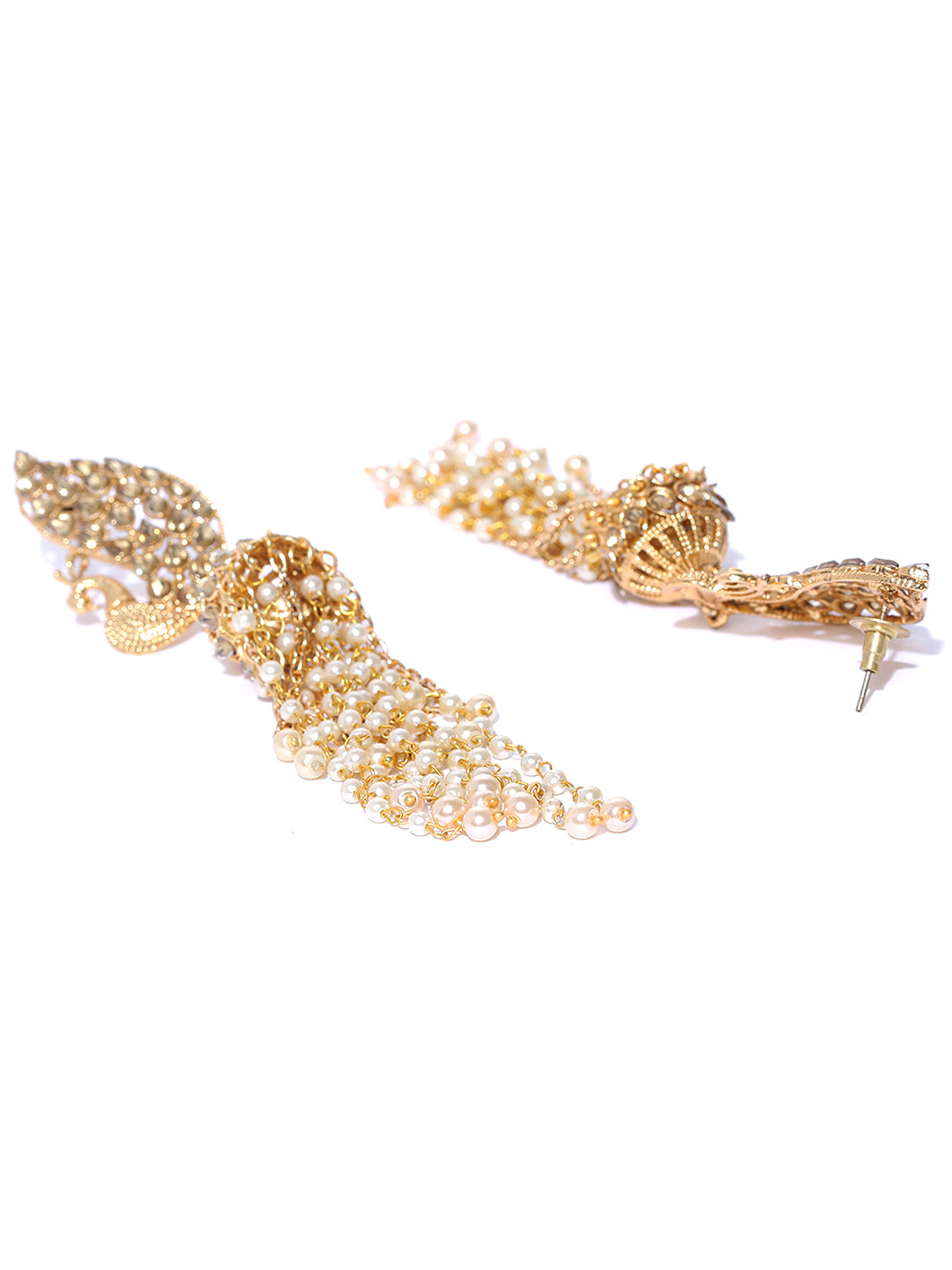 Off-White Gold-Plated Handcrafted Peacock Shaped Jhumkas
