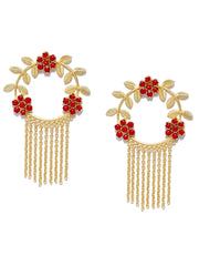 Gold-Toned Gold Plated & Red Circular Drop Earrings