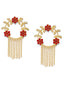 Gold-Toned Gold Plated & Red Circular Drop Earrings