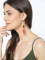 Gold-Toned & Maroon Spiked Drop Earrings