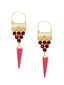 Gold-Toned & Maroon Spiked Drop Earrings