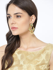 Gold-Toned Gold Plated & Green Floral Drop Earrings