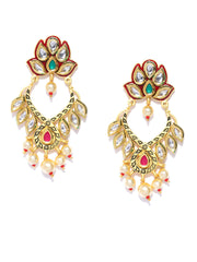 Gold-Toned Gold Plated & Green Floral Drop Earrings