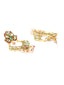 Gold-Toned Gold Plated & Green Floral Drop Earrings