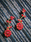 Gold-Toned & Red Gold-Plated Floral Stone-Studded Handcrafted Drop Earrings