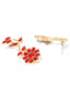 Gold-Toned & Red Gold-Plated Floral Stone-Studded Handcrafted Drop Earrings