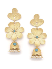 Gold -Plated Handcrafted Floral Drop Earrings