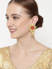 Gold-Plated & Red Handcrafted CZ Studded Contemporary Jhumkas