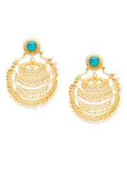 Gold-Toned & Turquoise Blue Crescent Shaped Gold-Plated & Handcrafted Chandbalis