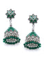 Silver-Toned & Green Dome Shaped Jhumkas