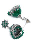 Silver-Toned & Green Dome Shaped Jhumkas