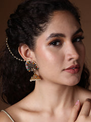 Women Gold-Toned Dome Shaped Multicolored Stone studded Jhumkas Earrings