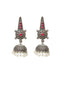 Pink Silver-Plated Oxidized Dome Shaped Jhumkas