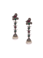 Silver-Plated Peacock Shaped Jhumkas Earrings