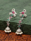 Silver-Plated Peacock Shaped Jhumkas Earrings