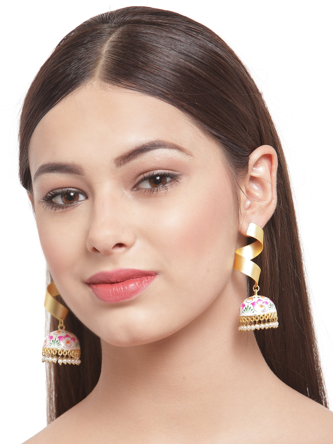 Gold-Plated Dome Shaped Handpainted Jhumkas Earrings