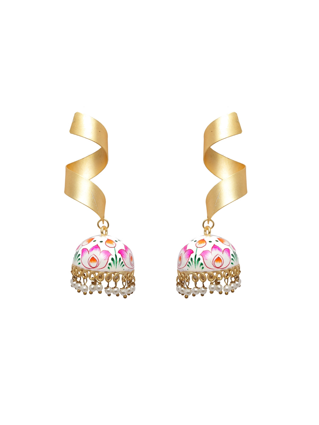 Gold-Plated Dome Shaped Handpainted Jhumkas Earrings