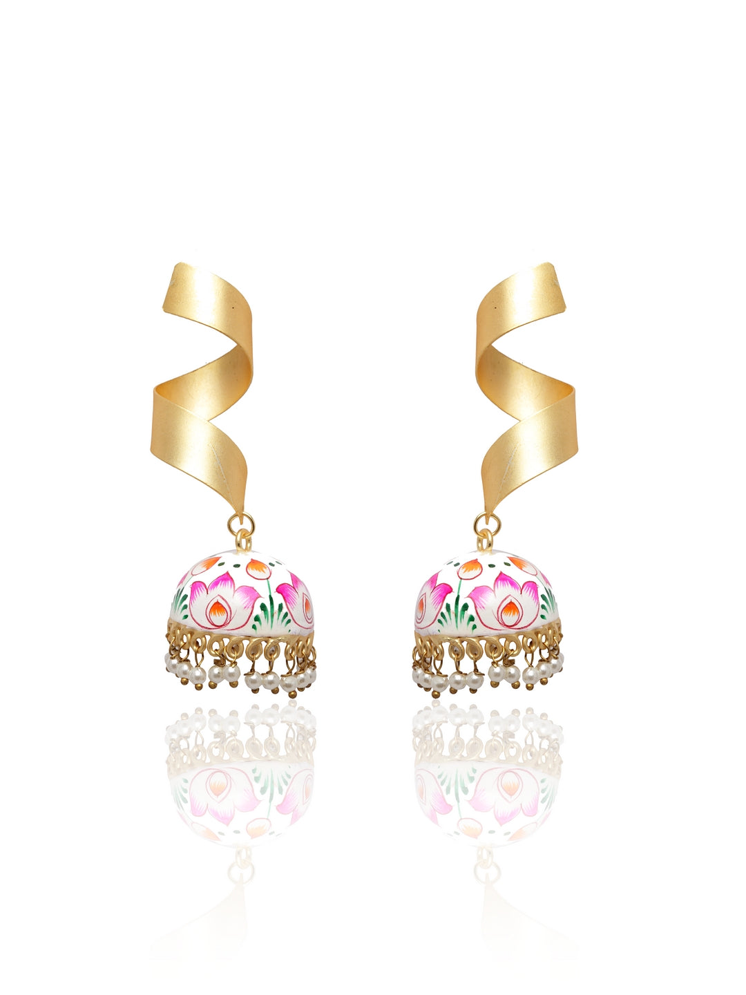 Gold-Plated Dome Shaped Handpainted Jhumkas Earrings