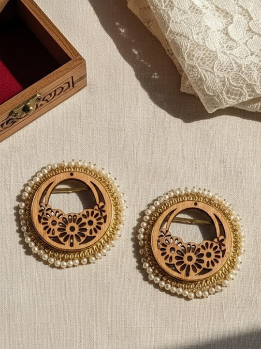 Women Beaded Wooden Circular Hoop Earrings