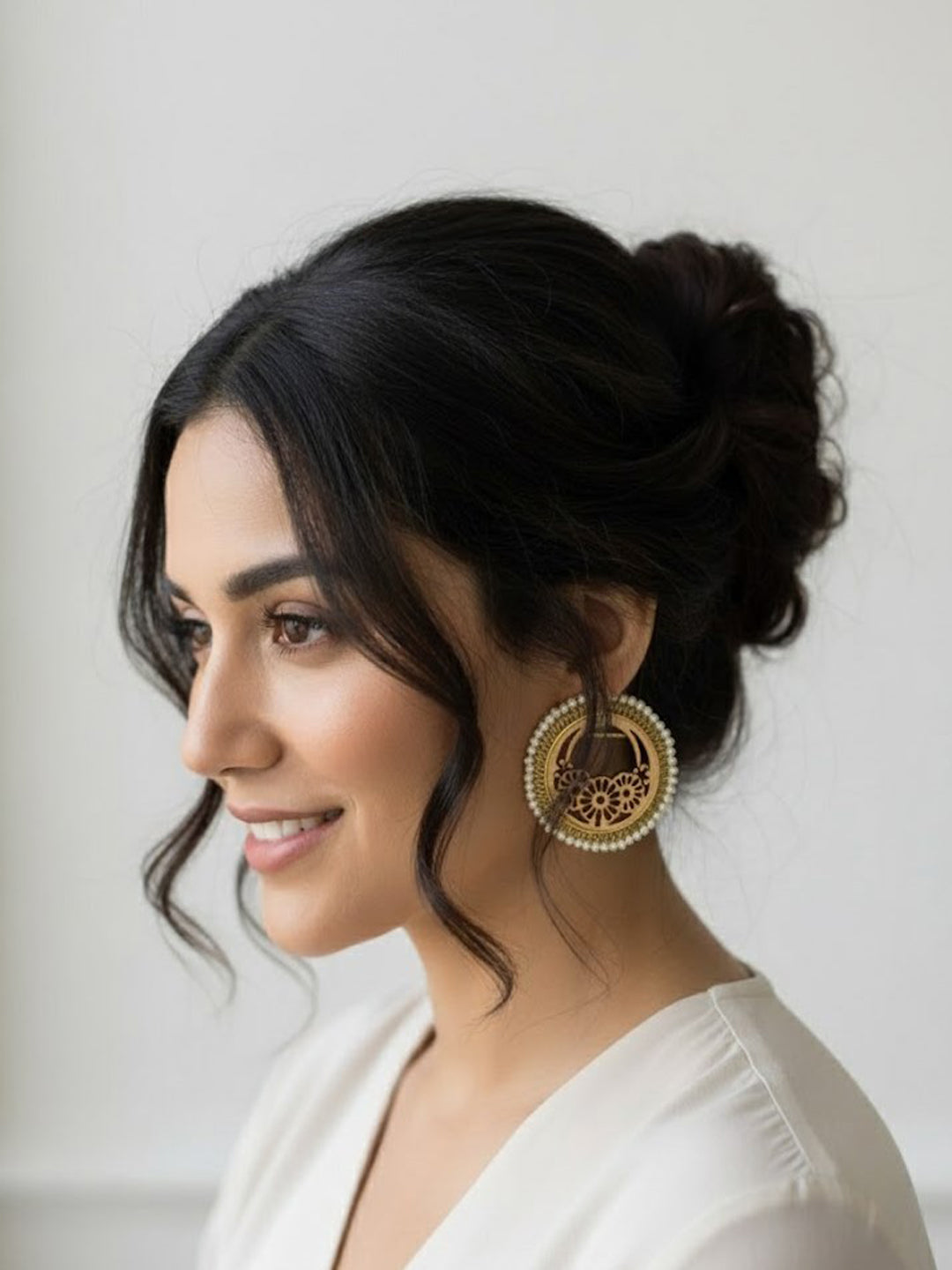 Women Beaded Wooden Circular Hoop Earrings