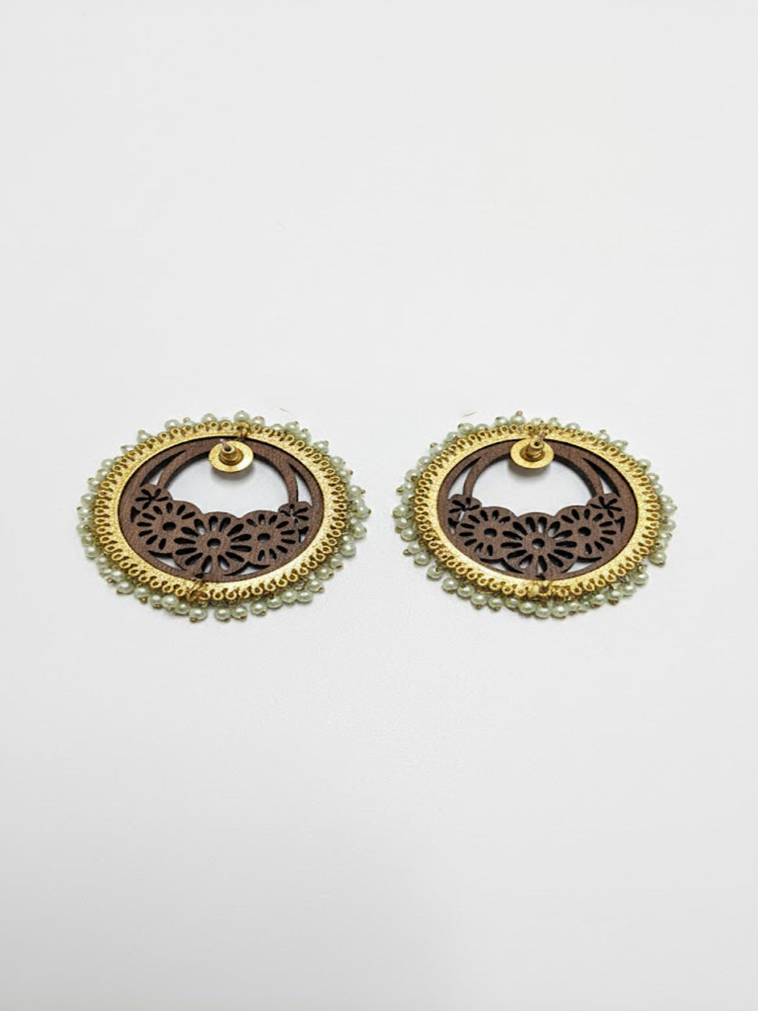 Women Beaded Wooden Circular Hoop Earrings