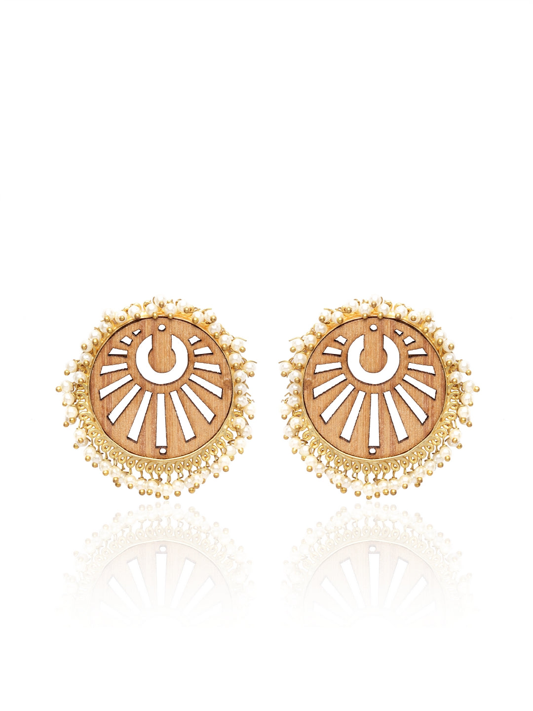 Gold-Toned & Brown Handcrafted Circular Studs