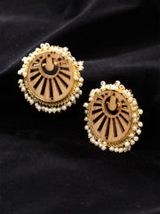 Gold-Toned & Brown Handcrafted Circular Studs