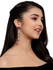 PANASH Silver_Plated & Maroon Contemporary Drop Earrings